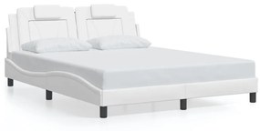 3214030 vidaXL Cadru de pat cu lumini LED, alb, 160x200 cm, piele ecologică