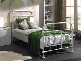Pat metalic pentru copii NEW YORK, alb, 90 x 200 cm, cu design industrial – Vipack