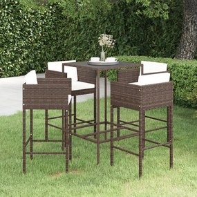 3094789 vidaXL Set mobilier bar de grădină cu perne, 5 piese, maro, poliratan