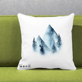 Perna Decorativa Munti Inzapeziti Acuarela Indigo, 40x40 cm, Alba Mata, Husa Detasabila, Perna Inclusa, BEKZ®