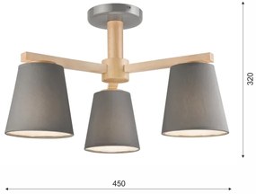Lustr ELLIE 3xE27/60W/230V, montare pe tavan, gri/fag