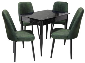 Set masă fixă Deco Negru Marmorat cu 4 scaune Artemis Verde