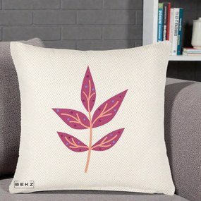 Perna Decorativa Ramura Botanica Mov, 40x40 cm, Crem Reliefat, Husa Detasabila, Perna Inclusa, BEKZ®