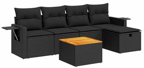 3325807 vidaXL Set mobilier de grădină cu perne, 6 piese, negru, poliratan