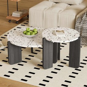 Set de Măsuțe de Cafea Moderne Suprapuse, Utilizabile ca Măsuță de Cafea sau Noptiere, Design Versatil, 70x70x35 cm + 50x50x45,5 cm, Negru