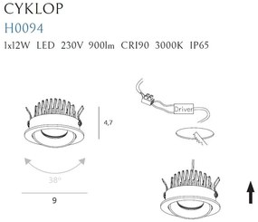 Spot LED incastrabil baie IP65 Cyklop IP65 3000K alb