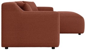Colțar cărămiziu cu tapițerie din catifea reiată (cu colț pe partea dreaptă, cu șezlong) Martin – Ropez
