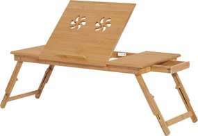 HOMCOM Masă de Pat pentru PC Pliabilă Suport Reglabil Înclinabil cu Sertar Picioare Pliabile 72x35x22-30 Culoarea Lemnului | Aosom Romania
