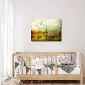 Tablou pe sticlă peisajului pictat cu sediul (70x50 cm)