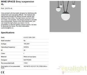 Lustra cu 4 pendule design modern MINE SPACE Grey 28376-4L
