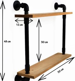 Raft cu 2 polite stil industrial din lemn-metal Homs 50x48x12 cm