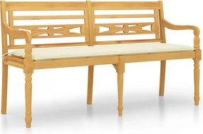 vidaXL Bancă Batavia cu pernă crem, 150 cm, lemn masiv de tec