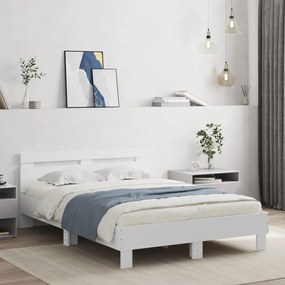 vidaXL Cadru de pat cu tăblie și LED, alb, 135x190 cm