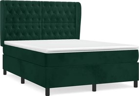 vidaXL Pat box spring cu saltea, verde închis, 140x200 cm, catifea