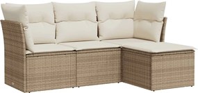 vidaXL Set canapele de grădină, 4 piese, cu perne, bej, poliratan