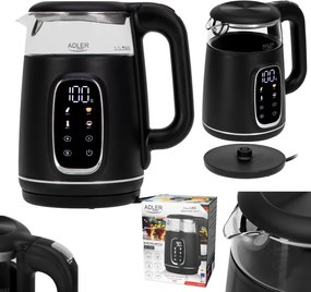 Cana electrica Adler AD 1305 BS, 1850/2200 W, 1,7 L, Control tactil, Afisaj LCD color, 5 setari de temperatura 40-100°C, Filtru anticalcar, Negru/Gri