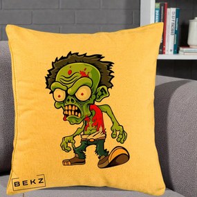 Perna Decorativa Zombie Halloween, 40x40 cm, Galben, Husa Detasabila, Perna Inclusa, BEKZ®