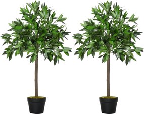 Outsunny Set de 2 Arbori de Dafin în Ghiveci, Plante Artificiale din Plastic pentru Interior și Exterior, Ø16x90A cm, Verde  | Aosom Romania