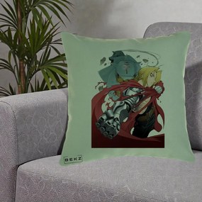 Perna Personalizata Fullmetal Alchemist Brotherhood Edward si Al Poster, 40x40 cm, Verde, Husa Detasabila, Perna Inclusa, BEKZ®