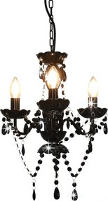 vidaXL Candelabru cu mărgele, negru, rotund, 3 becuri E14