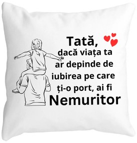 Perna Decorativa cu Text pentru Tata 6,40x40 cm, Alba, Mata, Husa Detasabila, Burduf