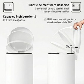 HOMCOM Coș de Gunoi cu Pedală de 30L, Capac cu Închidere Delicată, Metal și PP, 36x30x63.5 cm, Crem | Aosom Romania
