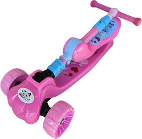 Trotineta 2 in 1 pentru copii cu roti luminoase din silicon NOVOKIDS™ Mini Scooter 8010, Cu melodii , 3 roti, Pliabila, Maner reglabil pe inaltime,