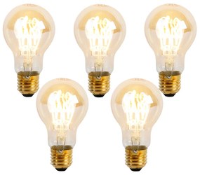 Set de 5 becuri LED E27 cu filament spiralat, reglabile, A60 Goldline 4W 270 lm 2200K