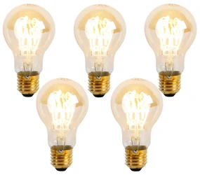Set de 5 becuri LED E27 cu filament spiralat, reglabile, A60 Goldline 4W 270 lm 2200K