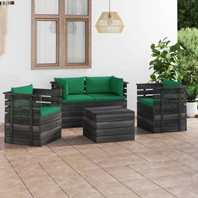 Set mobilier gradina paleti cu perne 5 piese lemn masiv pin Verde, 5
