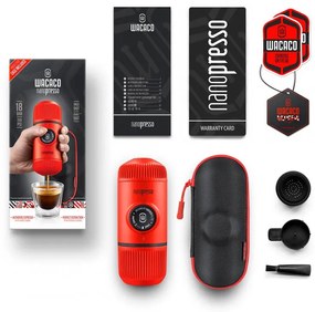 Espressor portabil Wacaco Nanopresso Lava Red, 18bar, 80 ml, Cafea macinata, Fara incarcare sau baterii, Husa, Rosu