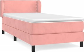 vidaXL Pat box spring cu saltea, roz, 100x200 cm, catifea