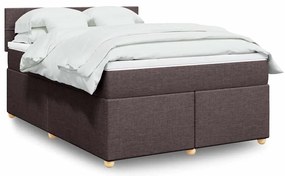 vidaXL Pat box spring cu saltea, maro închis, 140x200 cm, textil