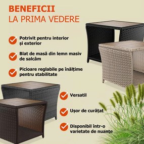 Măsuță auxiliară din poliratan ROCCO cu lemn de acacia, 40x45x45cm, negru/maro Casaria