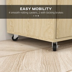 Cărucior de bucătărie din PAL cu raft deschis, dulap cu 2 uși și poliță laterală cu 2 niveluri, 75x40x80,5cm stejar și negru HOMCOM | Aosom Romania