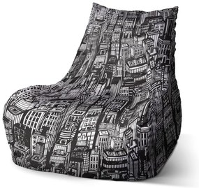 Sac de șezut Bean zgârie-nori desenați - pentru copii, negru / alb