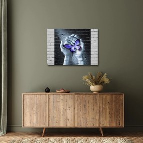 Tablou - Fluture violet pe perete (70x50 cm)