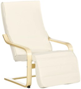 HOMCOM Fotoliu Relax Confort și Relaxare cu suport reglabil pentru picioare detașabil 94 x 66,5 x 100 cm Lemn Masiv Crem | Aosom Romania