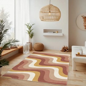 Covor tip traversă galben ocru-roz prăfuit lavabil 80x200 cm Creamy Strawberry Swirl – Mila Home