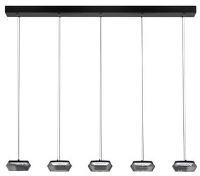 Lustra cu 5 pendule LED, Metal, Negru, Sticla, JAILYN