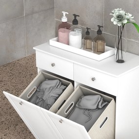 HOMCOM Dulap de baie, mobilier de stocare, cu coșuri pentru rufe pliabile 2 sertare, 78L x 40l x 90,5H cm, alb | Aosom Romania