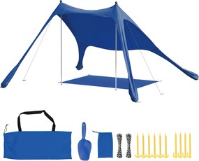 Outsunny Cort de plajă pliabil cu saltea UPF50+ stâlpi din aluminiu lopată țăruși și geantă de transport albastru | Aosom Romania