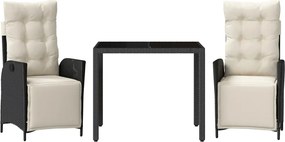 vidaXL Set mobilier de grădină cu perne, 3 piese, negru, poliratan