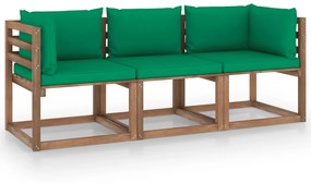 Canapea de gradina paleti, 3 locuri, perne verzi, lemn pin Verde, Canapea cu 3 locuri, 1