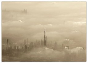 Tablou pe sticlă - Oraș în nori (70x50 cm)