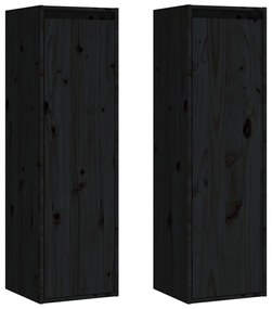 813514 vidaXL Dulapuri de perete, 2 buc., negru, 30x30x100 cm, lemn masiv pin