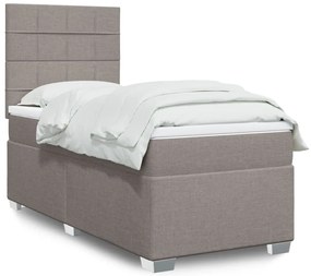 vidaXL Pat box spring cu saltea, gri taupe, 90x200 cm, textil