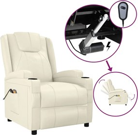 vidaXL Fotoliu de masaj electric, alb crem, piele ecologică