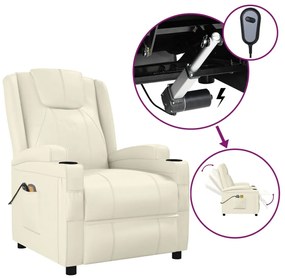 3073796 vidaXL Fotoliu de masaj electric, alb crem, piele ecologică