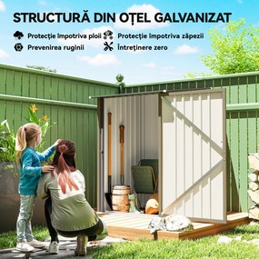 Outsunny Căsuță de Grădină 0.92m² din Oțel Galvanizat, Căsuță pentru Unelte cu Ușă Blocabilă și Acoperiș Înclinat, 100x104x160 cm, Maro și Gri Închis | Aosom Romania